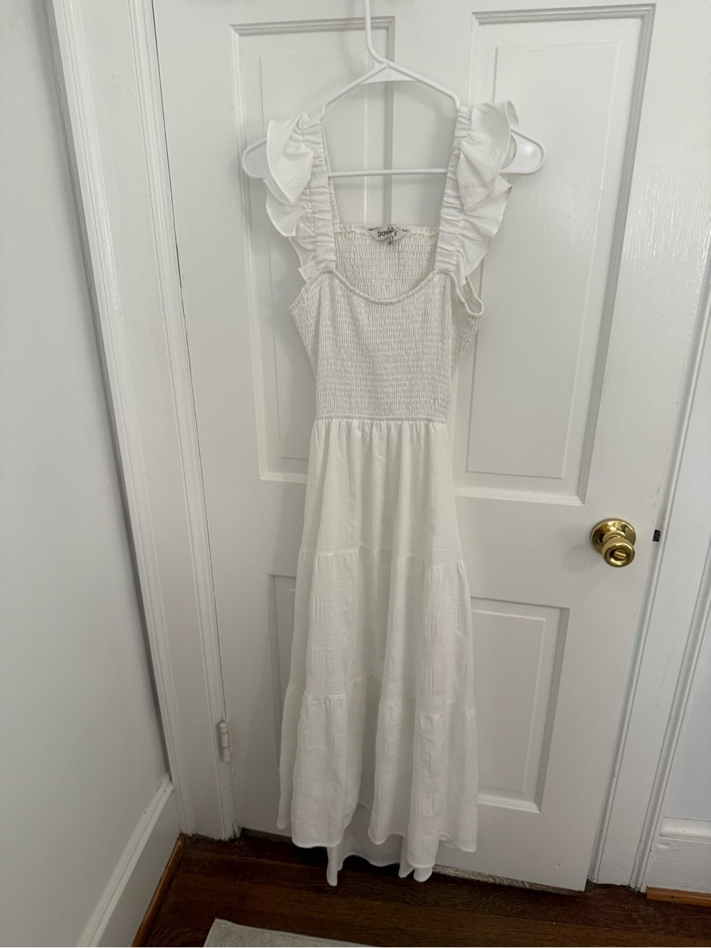 White Ruffled Strap Maxi Dress Open Back